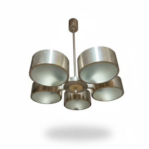 Lámpara de araña vintage de aluminio y cristal, Alemania, década de 1970