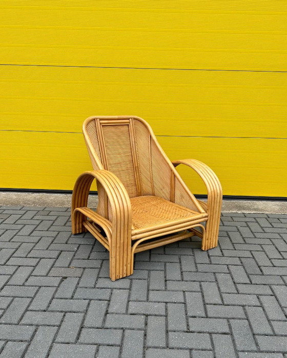 Vintage Italian Rattan Bamboo Lounge Armchair, 70s, Beige (photo 14 of 14)