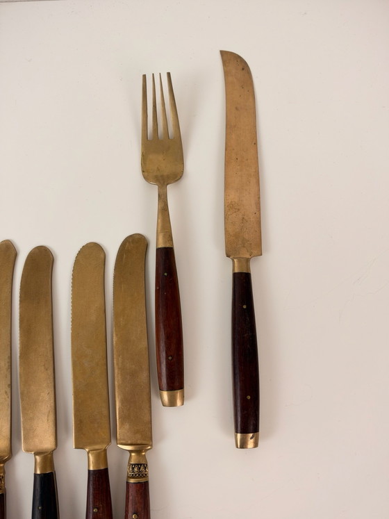 30-piece Vintage Danish Scandinavian Cutlery 1960 – Cutlery Sets, Gold, Wood (photo 7 of 10)