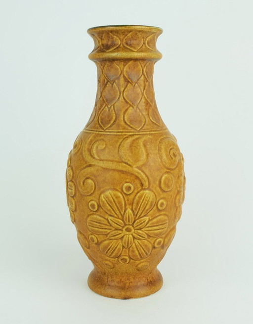 1960s Bay Ceramic Vase Relief Floral Decor Model 86 25