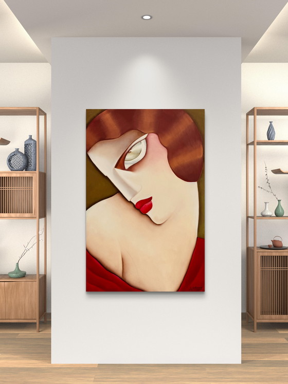Image 1 of Large Art Deco oil on canvas – Stylized woman signed Ardoon (circa 1980) – 100 x 65.5 cm