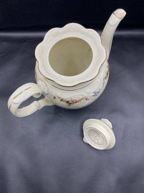 Schumann Bavaria porcelain coffee pot, polychrome floral and gilt decoration, Rococo style, circa (photo 3 of 5)