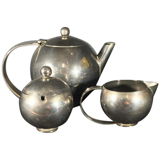 Art Deco Modernistisch Zilveren Metalen Thee- of Koffieservies, jaren 40, 3-delig