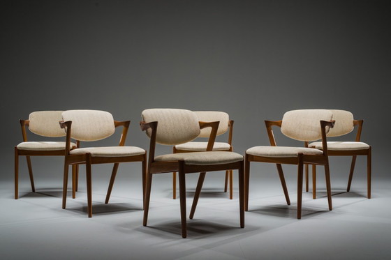 Image 1 of Esszimmerstühle Modell 42 aus Teakholz und Wolle, Kai Kristiansen für Schou Andersen, 1960er Jahre, 6-teilig