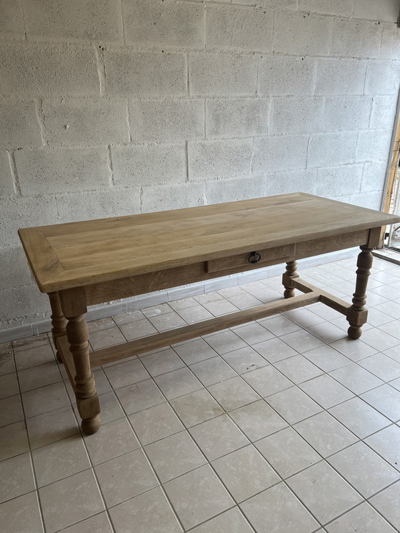Image 1 of Farmhouse table and its 2 benches in solid oak