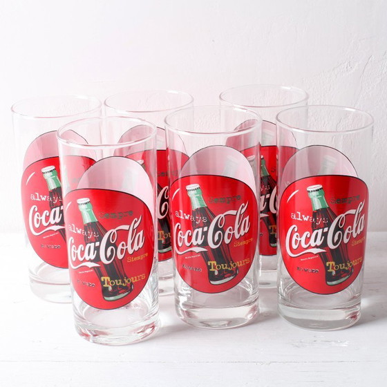 Set van 6 vintage rode Always Coca-Cola drinkglazen / Cerve / Italië / jaren 90 – Glazen & Karaffen, Glass (photo 9 of 14)