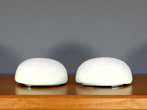 Minimalist White Opaline Glass Flush Mount Ceiling or Wall Lamps, 1990s, Set of 2