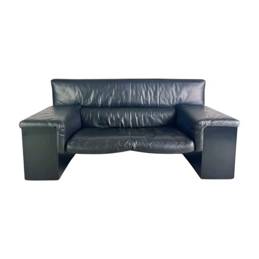 Original Knoll Brigadier two-seater leather black Cini Boeri 1980