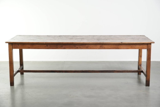 Image 1 of Franse antieke boeren eettafel uit de 19e eeuw van grenenhout
