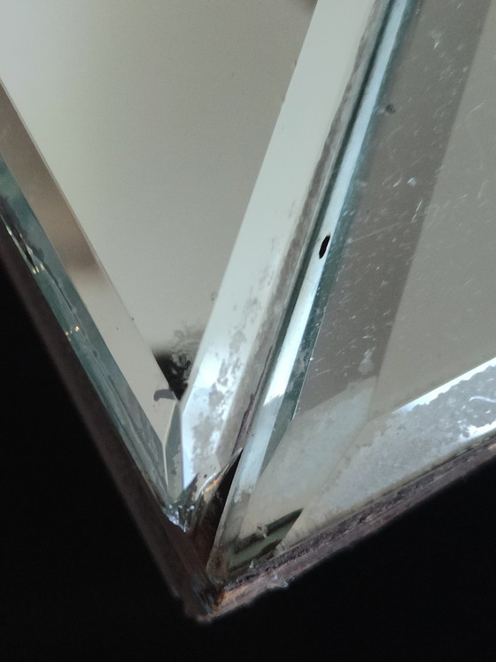 Image 1 of Grote Italiaanse Hollywood Regency Wandspiegel – 110x75 cm – Getint Glas – Eiken Kader – Jaren 70