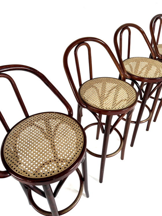 Image 1 of 5x vintage webbing bar stool, Thonet ‘60s style