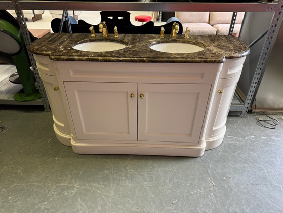 Classic Double Marble Top Bathroom Vanity & Gold Hardware – Storage cabinet (photo 4 of 12)