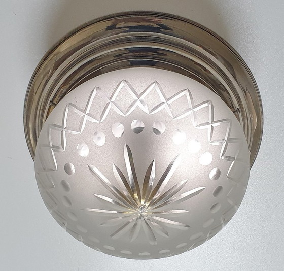 Image 1 of Lampada da soffitto Art Déco in vetro tagliato e cromato