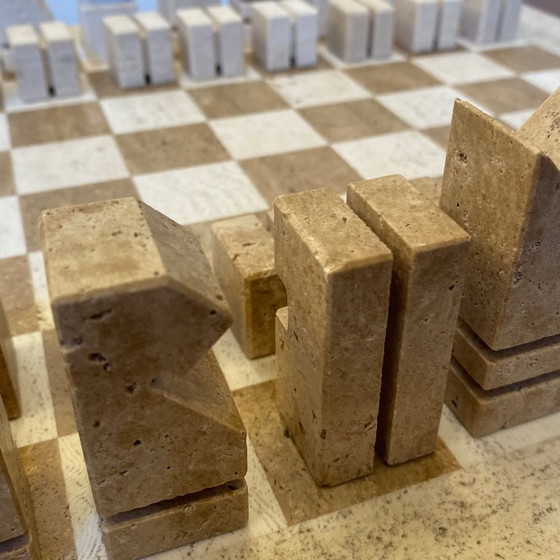 Image 1 of Angelo Mangiarotti chessboard 1970s travertine