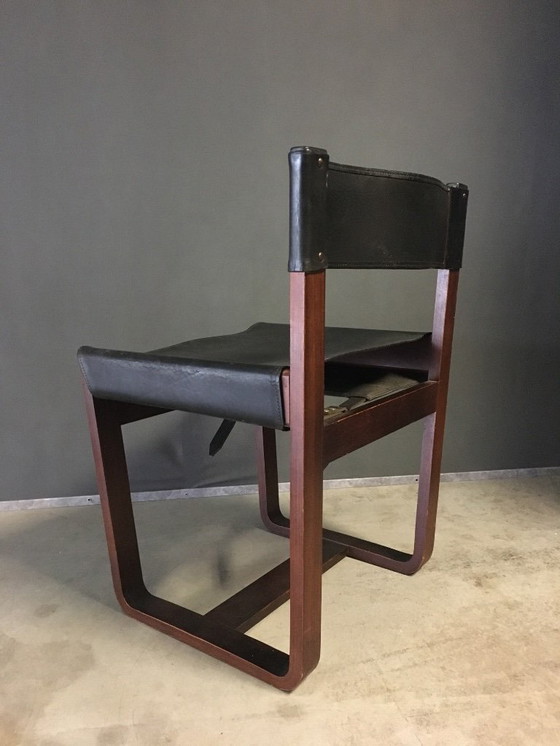 Image 1 of SET VON 6 GUNTHER HOFFSTEAD LEATHER, ROSEWOOD CHAIRS FOR UNIFLEX 1960's.