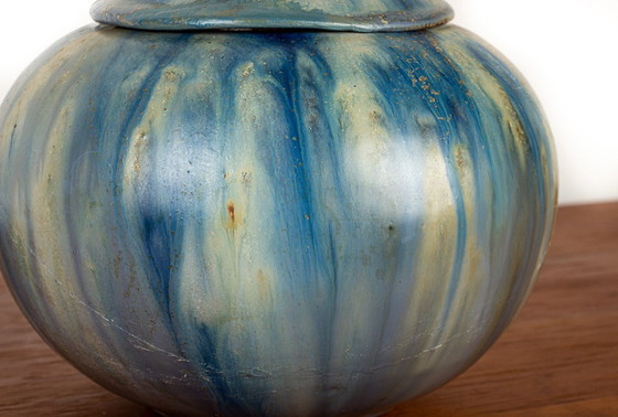 Image 1 of Pot En Grès Émaillé Céramisé De Couleur Bleue, Époque Art-Déco Par Roger Guérin Années 1930