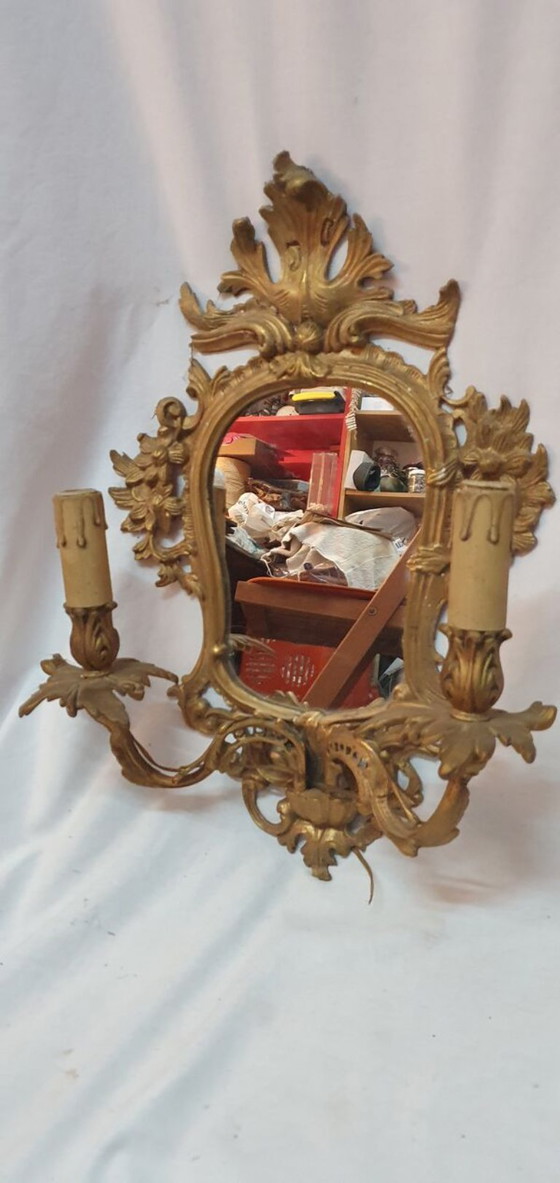 Image 1 of Paar Louis XVl bronzen spiegels en wandlampen