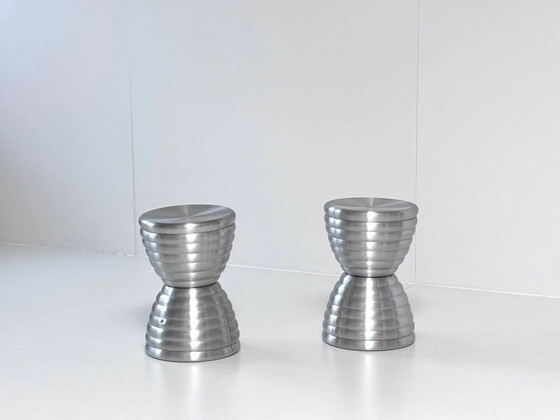 2 Sgabelli Vintage in Alluminio con Contenitore, Design Space Age, Argentato, Modern (foto 10 di 11)