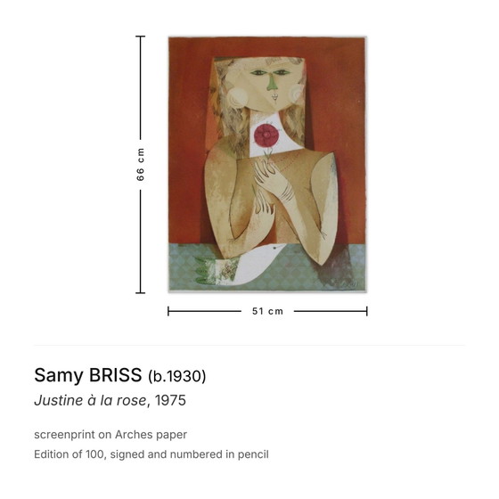Image 1 of Samy BRISS Justine à la rose Serigrafia firmata 1975