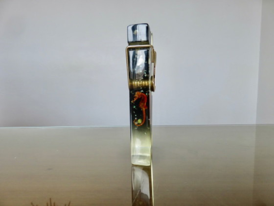 Image 1 of Resin clip with inclusions, photo holder, letter holder, paperweight, 60s
