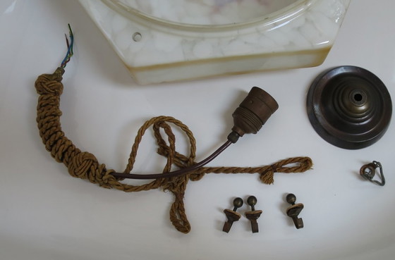 Image 1 of Hanglamp Art Deco glas bruin wit zeshoekig hexagonaal