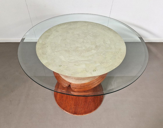 Vintage Dining Table | Stone and Rattan | 1970s – Glass (photo 9 of 10)