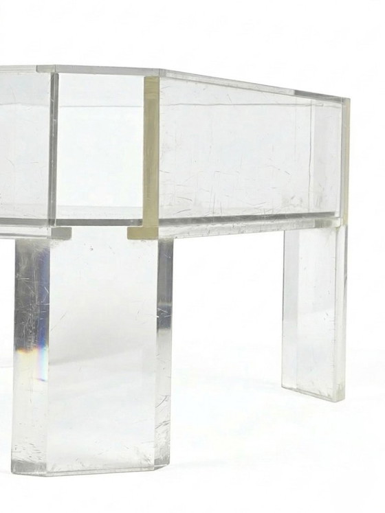 Image 1 of Table Basse Vintage en Plexiglas et Double Plateau en Verre - Signée Marc Micoud (Années 70/80)