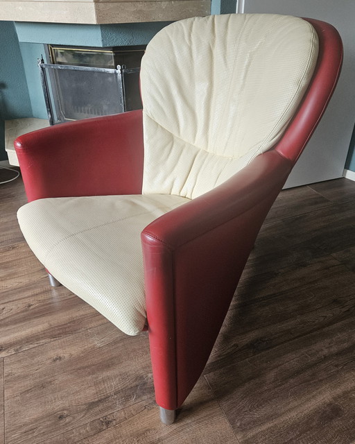 Leolux Sessel Excalibur Leder rot, creme