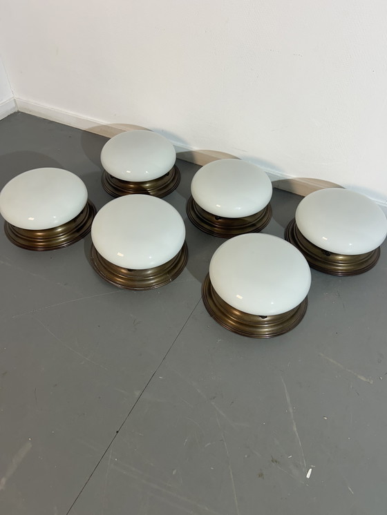 Image 1 of Sei lampade da soffitto in ottone del 1980
