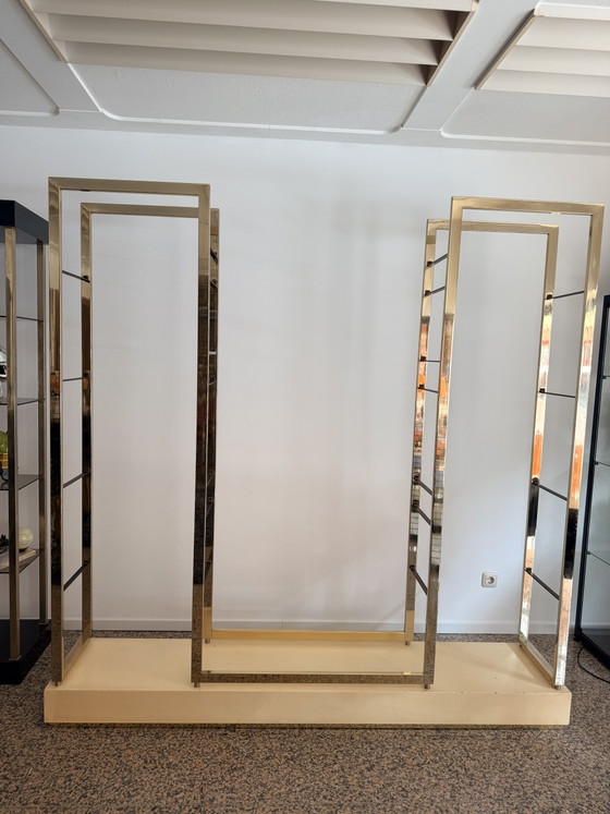Image 1 of Bibliothèque italienne de style Hollywood Regency, dans le style d'Alain Delon, fabriquée en Italie, vers 1980.