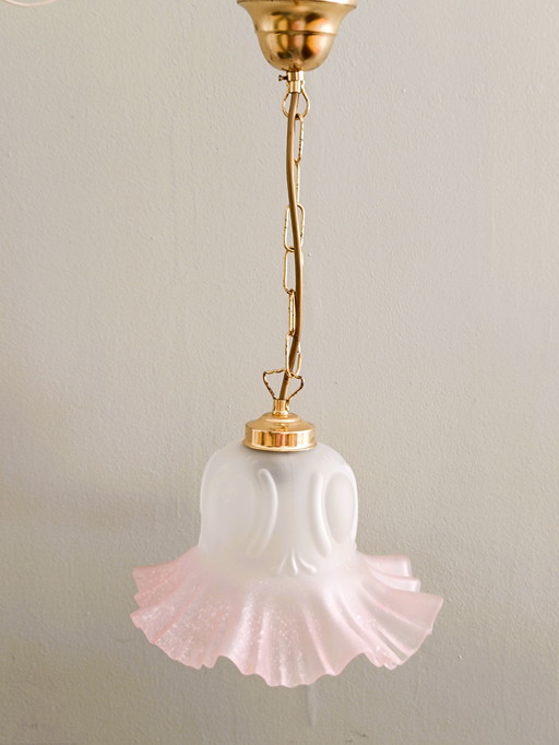 Witte en roze glazen tulp hanger