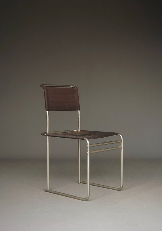 Sedie da pranzo B40 in acciaio tubolare nichelato e tessuto Eisengarn di Marcel Breuer per Tecta, anni '80. (photo 15 of 27)