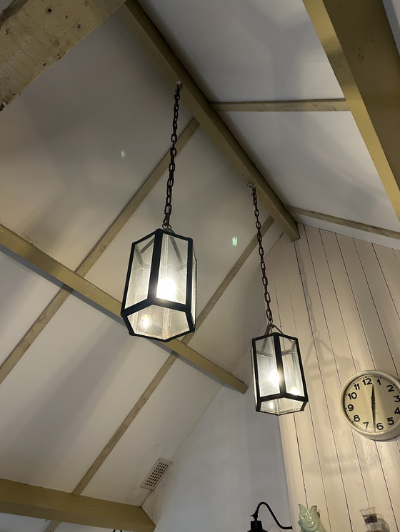 Image 1 of Lampada da sospensione in vetro e acciaio (3 pezzi)