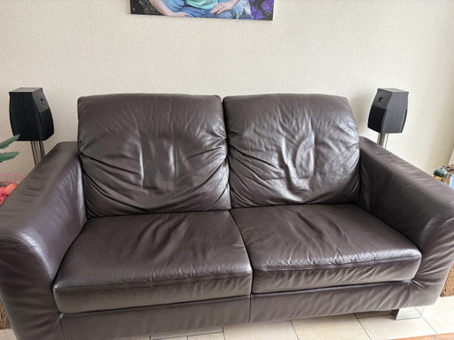 2,5-Sitzer-Sofa Montel, braunes Echtleder mit verstellbarer Rückenlehne – banken, Leather, Metal (photo 2 of 6)