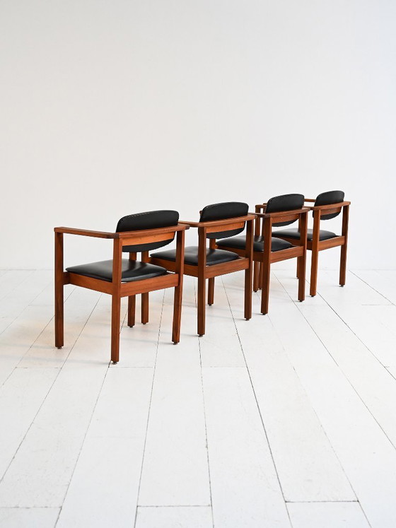 Image 1 of Teak and leather chairs, Denmark 1960s