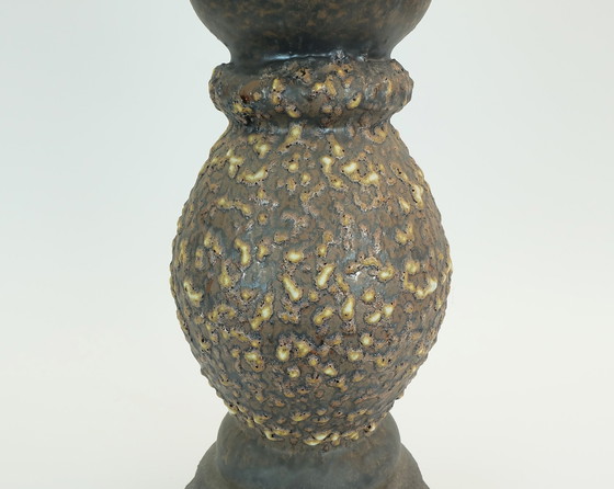 Image 1 of Zeer Zeldzame Grote Vintage Jopeko Plantenstandaard Plantenpot met Voet Vet Lava Keramiek 1970