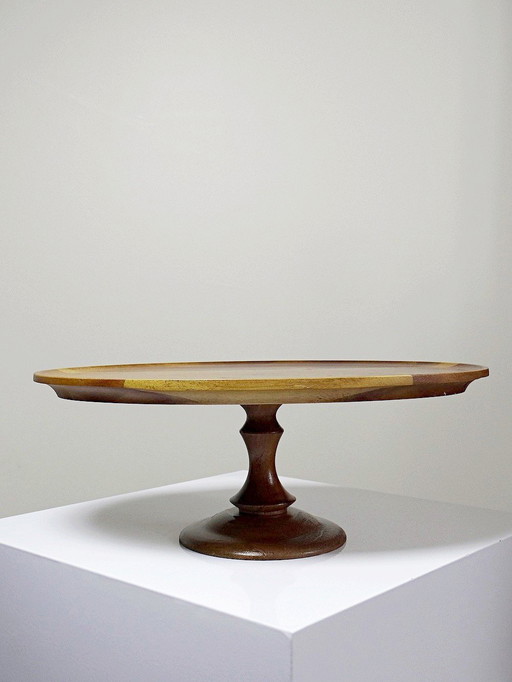 Oval wooden display on vintage turned stand
