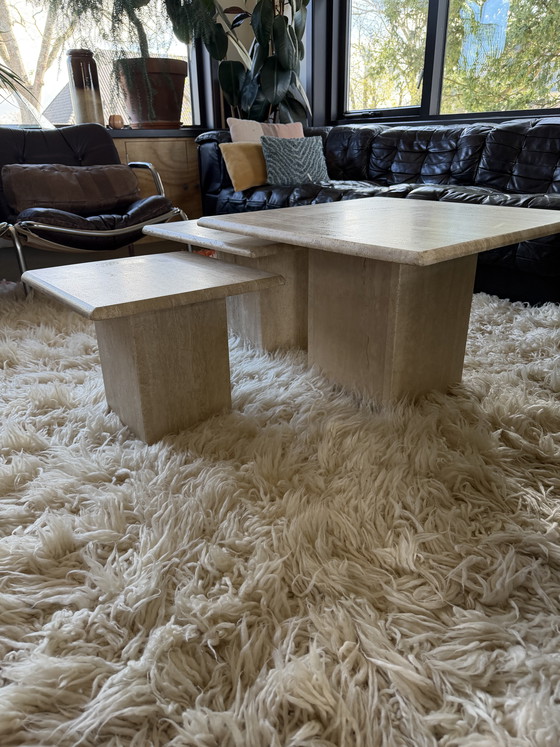 Image 1 of 3 x travertine nesting coffee tables