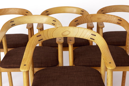 Set van 6 Vintage Eiken Eetkamerstoelen - Deens, jaren 1970 - Gerenoveerd en opnieuw bekleed