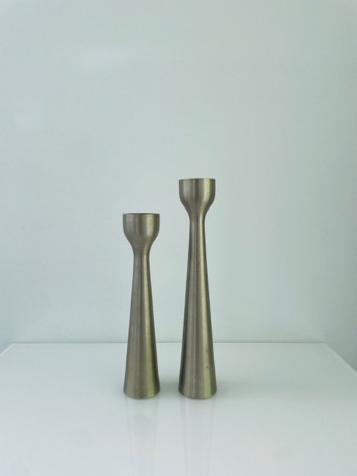 Scandinavian candlesticks of brushed steel – set of two