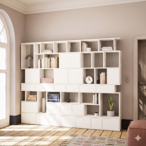 Rangement mural Tylko blanc avec portes et tiroirs