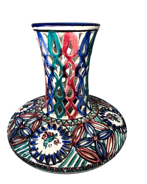 Large Vintage Nabeul Tunisia Vase - 25cm Height - 18cm Diameter - Office National de l'Artisanat