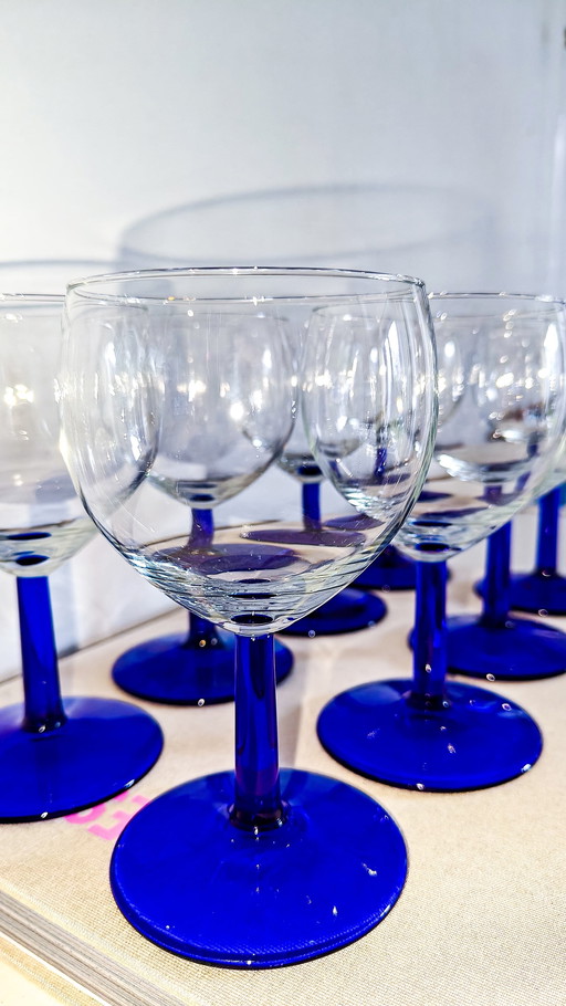 8x Wine Glass Dark Blue Steel Luminarc