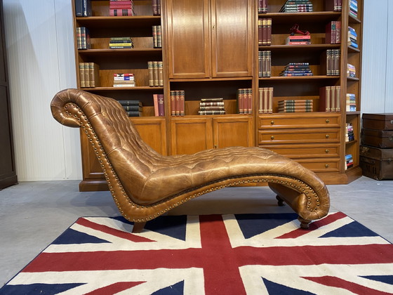 Prachtige Chaislong Sigaren Cognac – winchester, Chaises longue, Leather, Wood (photo 8 of 8)
