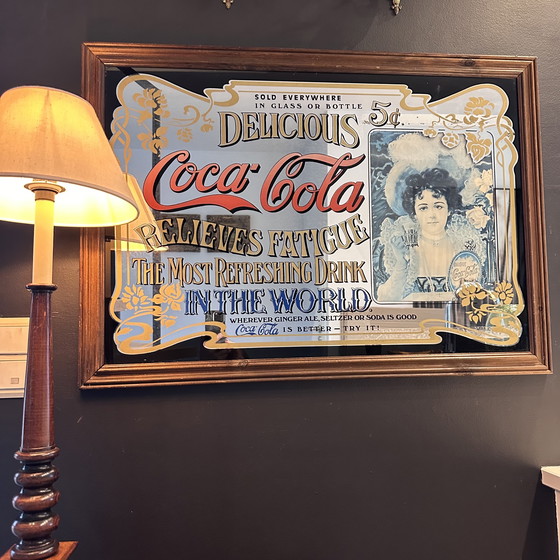 Image 1 of Antiker Coca-Cola-Spiegel – Werbetafel im Jugendstil in Holzrahmen (ca. 1900)