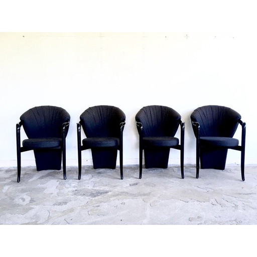 Ensemble de 4 fauteuils noirs vintage de Pietro Constantini, 1980