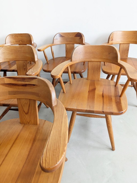 Image 1 of Satz von 6 Esstischstühlen aus Kiefernholz von Asko Finnland 1970s