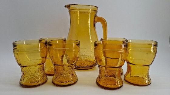 Image 1 of Orangenlimonaden-Set aus Bernsteinglas – 1970