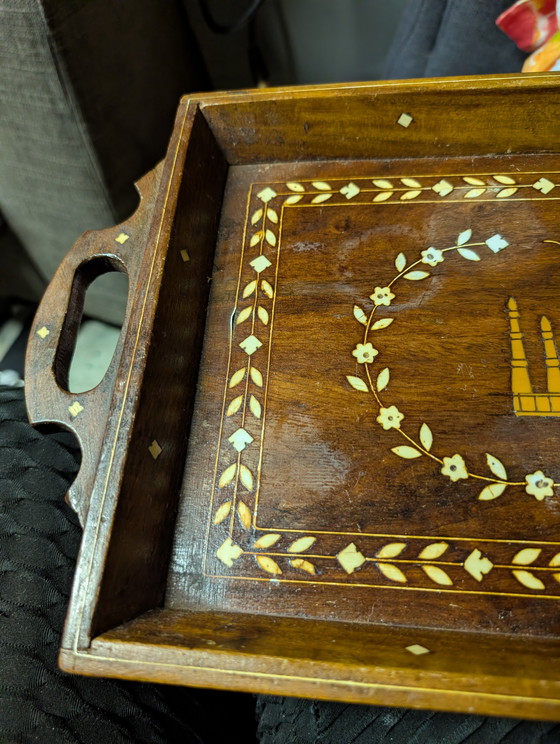 Image 1 of Antikes indisches Tablett mit Knocheneinlagen