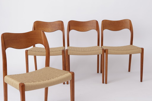 Set van 4 Teakhouten Eetkamerstoelen van Niels Otto Møller - Model 71, Deens Mid Century Ontwerp